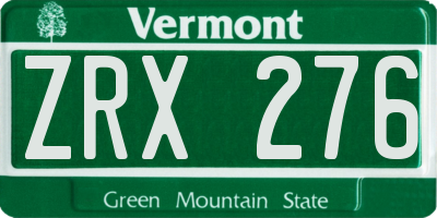VT license plate ZRX276