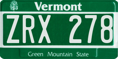 VT license plate ZRX278