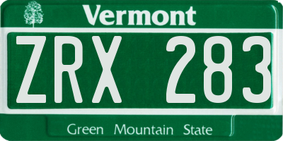 VT license plate ZRX283