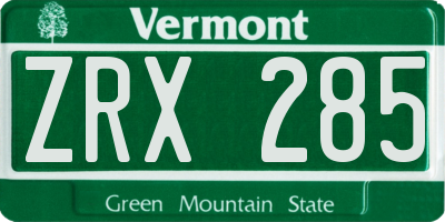 VT license plate ZRX285