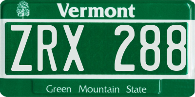 VT license plate ZRX288