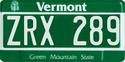 VT license plate ZRX289