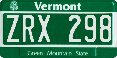 VT license plate ZRX298