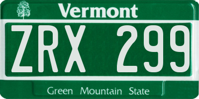 VT license plate ZRX299