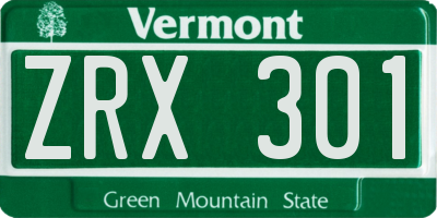 VT license plate ZRX301