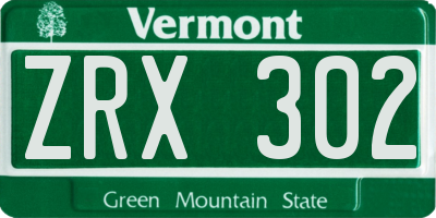 VT license plate ZRX302