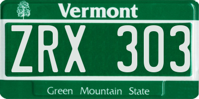 VT license plate ZRX303