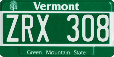 VT license plate ZRX308