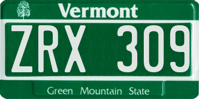 VT license plate ZRX309