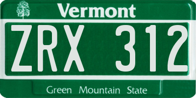 VT license plate ZRX312