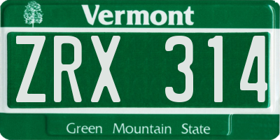 VT license plate ZRX314