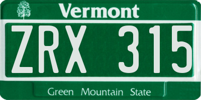 VT license plate ZRX315
