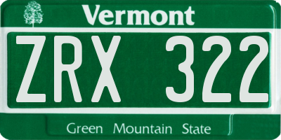 VT license plate ZRX322