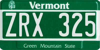 VT license plate ZRX325