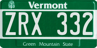 VT license plate ZRX332