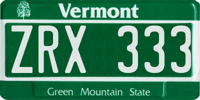 VT license plate ZRX333