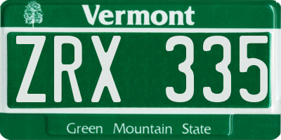 VT license plate ZRX335