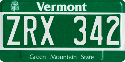 VT license plate ZRX342