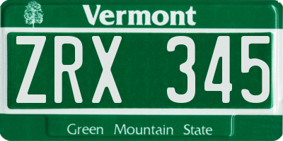 VT license plate ZRX345