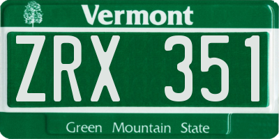 VT license plate ZRX351