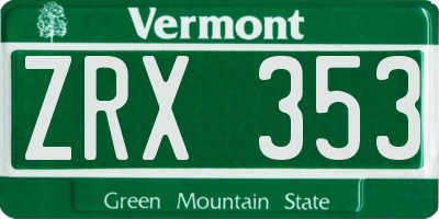 VT license plate ZRX353