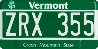VT license plate ZRX355