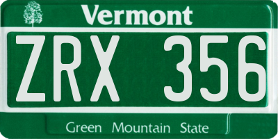 VT license plate ZRX356