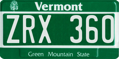 VT license plate ZRX360