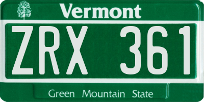VT license plate ZRX361