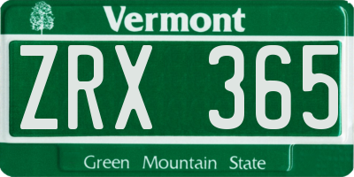 VT license plate ZRX365