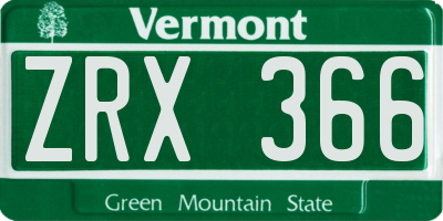 VT license plate ZRX366