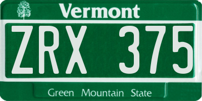 VT license plate ZRX375
