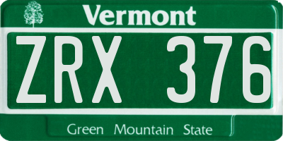 VT license plate ZRX376