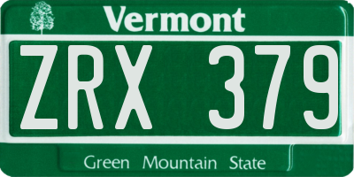 VT license plate ZRX379