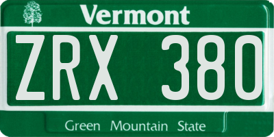 VT license plate ZRX380