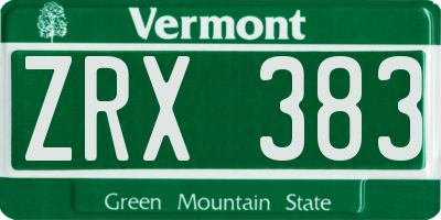 VT license plate ZRX383