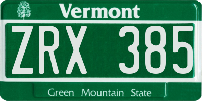VT license plate ZRX385