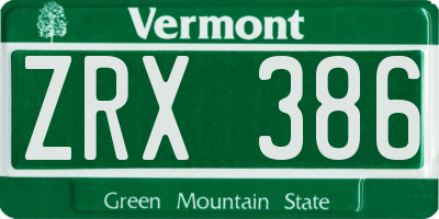 VT license plate ZRX386