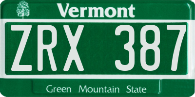 VT license plate ZRX387