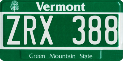VT license plate ZRX388