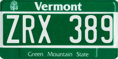 VT license plate ZRX389
