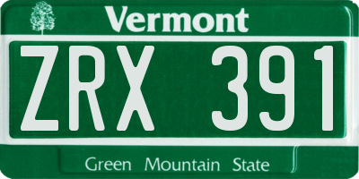VT license plate ZRX391