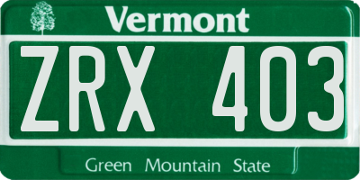 VT license plate ZRX403