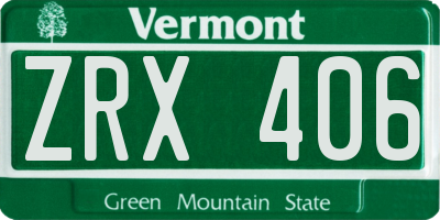 VT license plate ZRX406