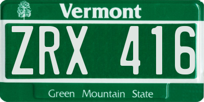 VT license plate ZRX416