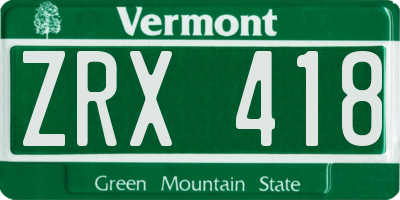 VT license plate ZRX418