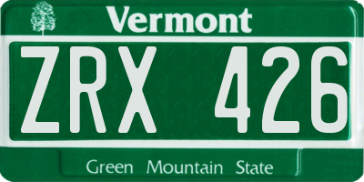 VT license plate ZRX426