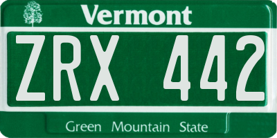 VT license plate ZRX442