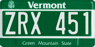VT license plate ZRX451