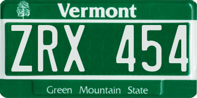 VT license plate ZRX454